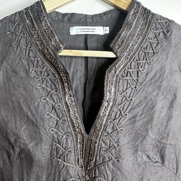 Comptoir Des Cotonniers Brown Linen Tunic Dress EU 40 US 8 Embroidered Boho - Picture 8 of 13